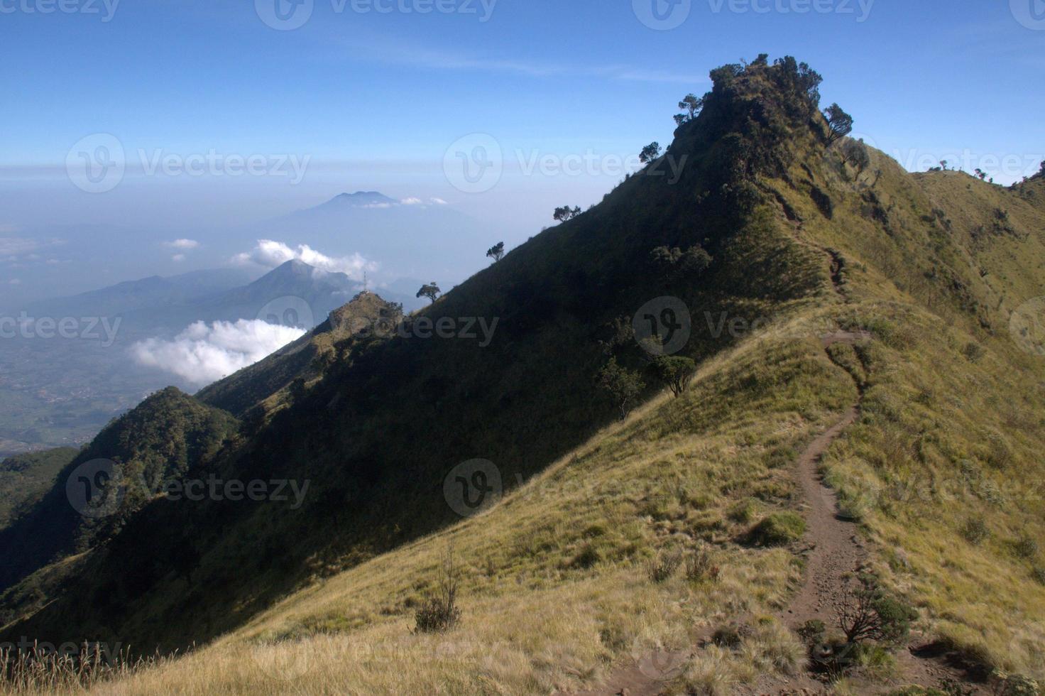 View from the merbabu mountain hiking trail. Central Java, Indonesia photo
