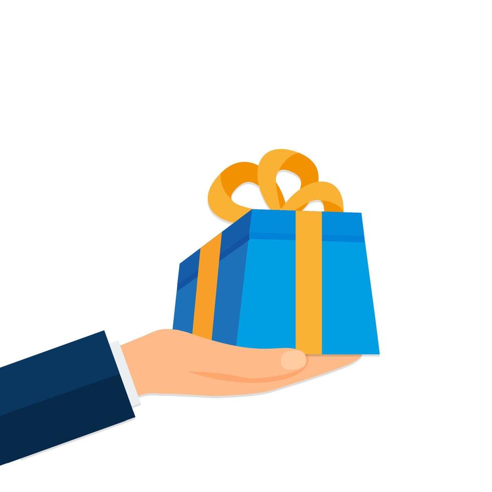 Hand holding out an gift box ready for you, vector illustration design.