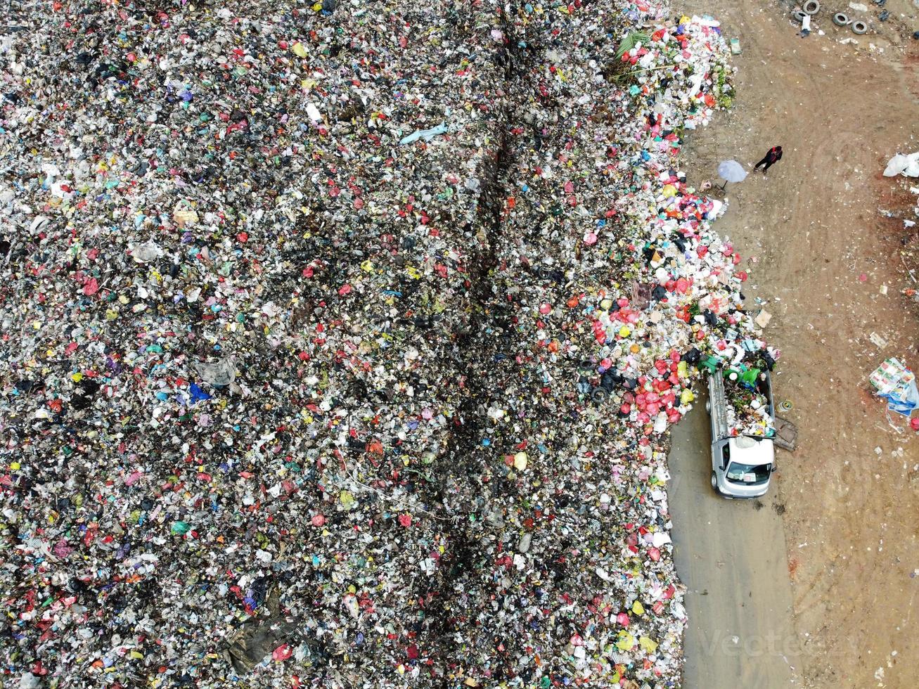 Aerial top view large garbage pile, Garbage pile in trash dump or landfill, photo