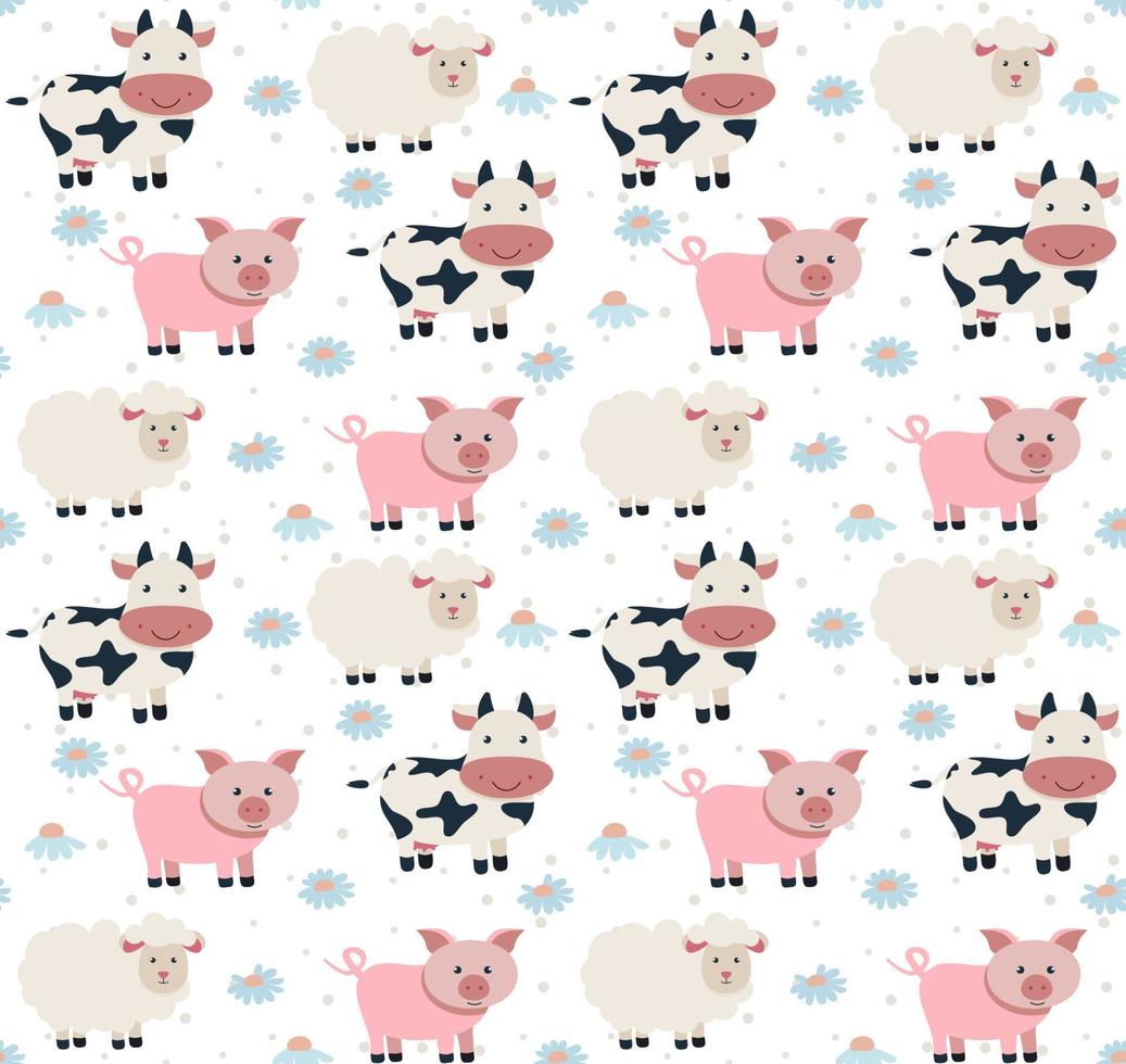 Cute seamless childish pattern in cows. Vector illustration.