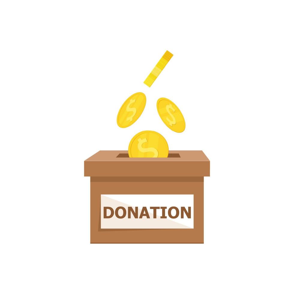 Donation box. Charity to the poor and needy people. Vector illustration isolated on white background.