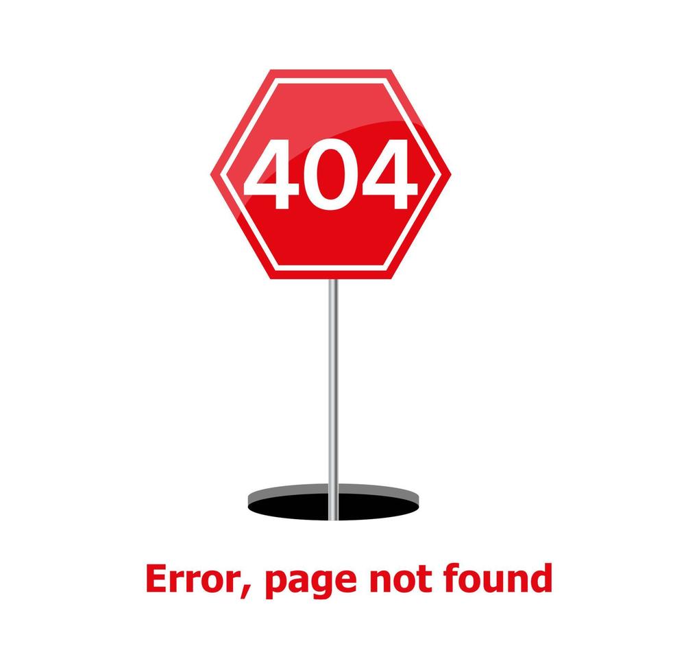 Red 404 error page not found with long shadow in flat style. Vector illustration
