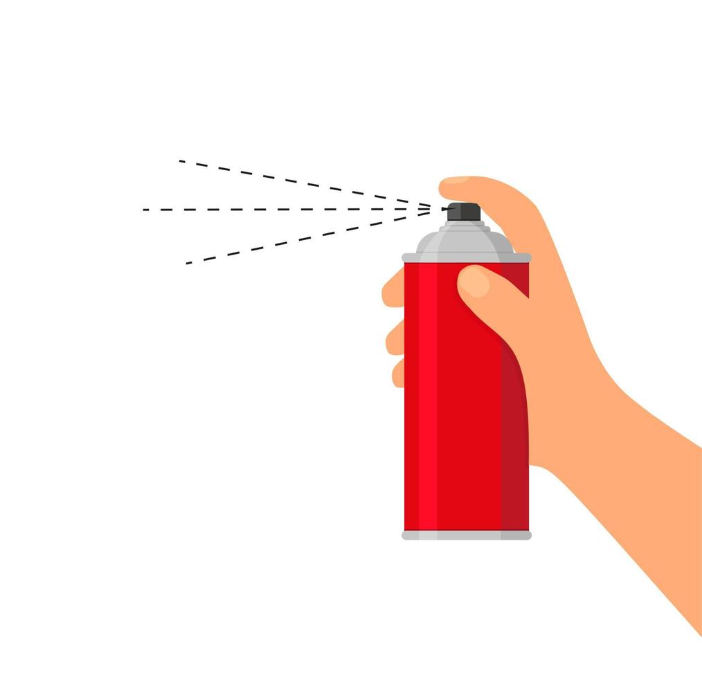 Man's hand holds spray can isolated on white background. Vector illustration in a flat style.