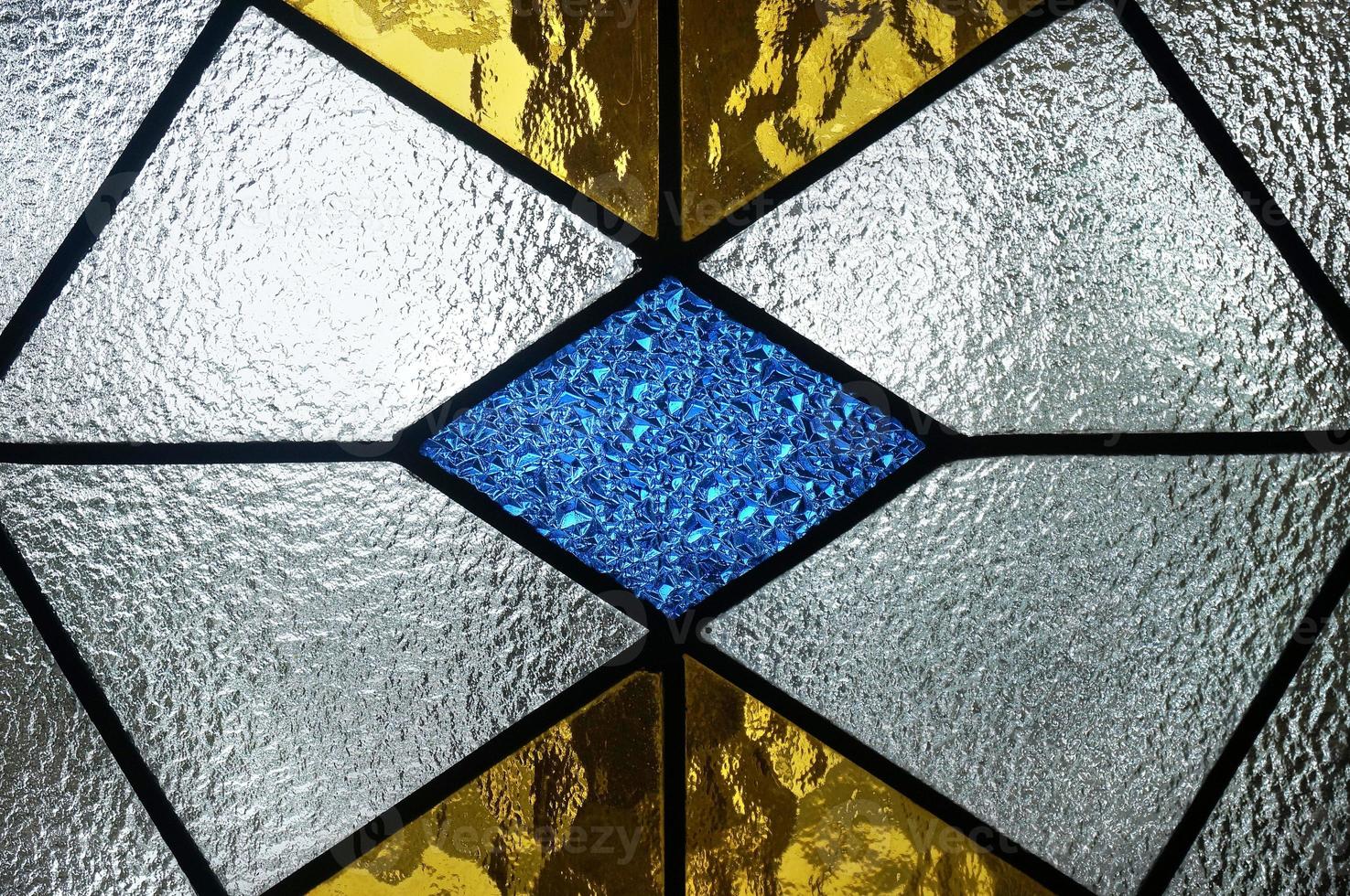 Beautiful colorful stained glass window detail and texture in Al Faruq Mosque, sangatta, East Kalimantan, Indonesia. photo