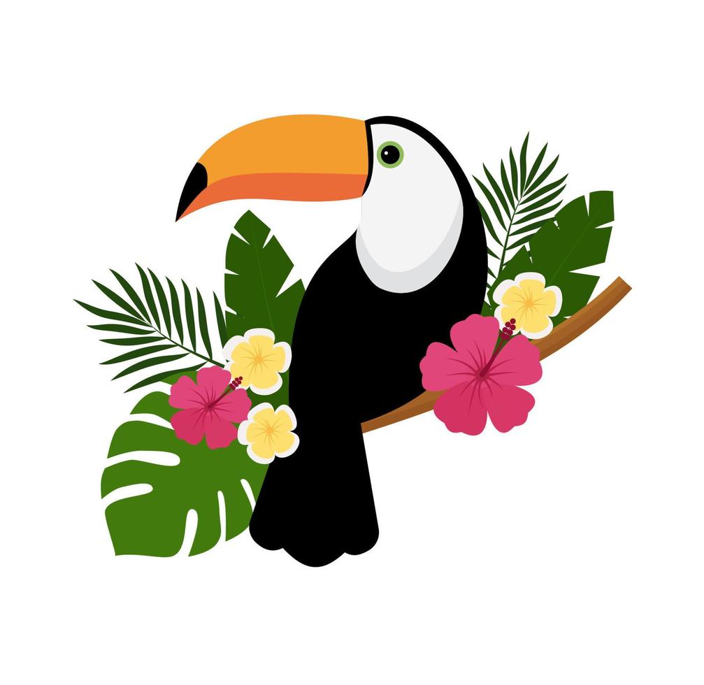 Vector image of a bright tropical Toucan bird on a white background. Colorful icon of tropical nature.