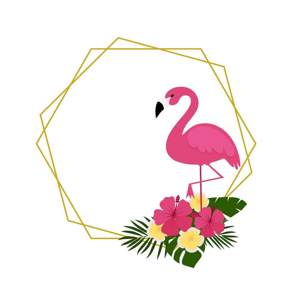 Summer postcard background with tropical plants and flowers, flamingos. For typographical, banner, poster, party invitation. vector illustration Eps 10