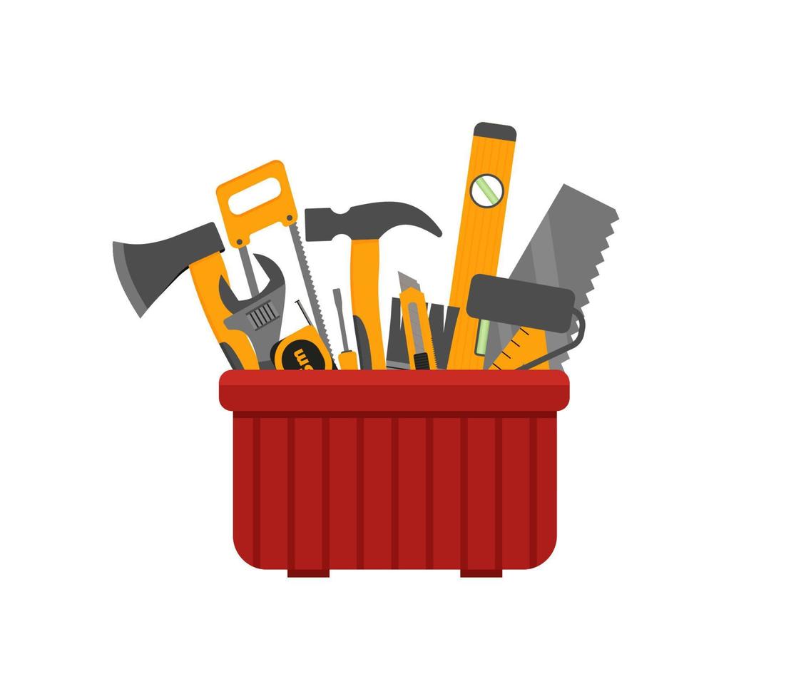 Repair and construction tools vector concept. Illustration of toolbox for construction, screwdriver and wrench