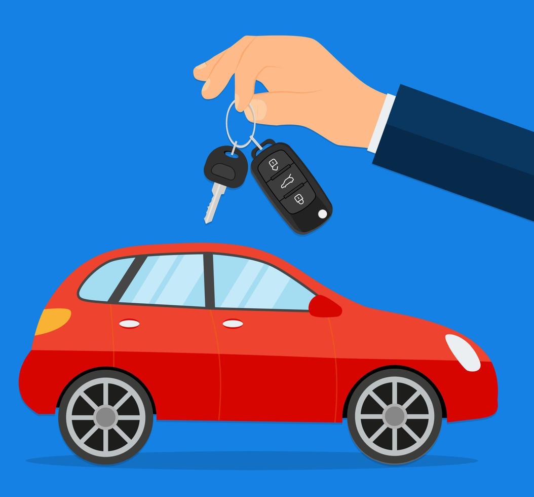 Buying A Car. Dealer, Buyer Hand. car showroom. Flat Vector Illustration.