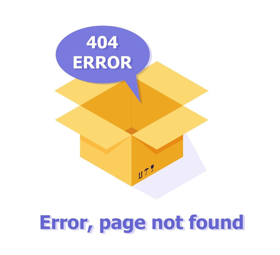 Error 404 page layout vector design with empty box. The page you requested could not be found.