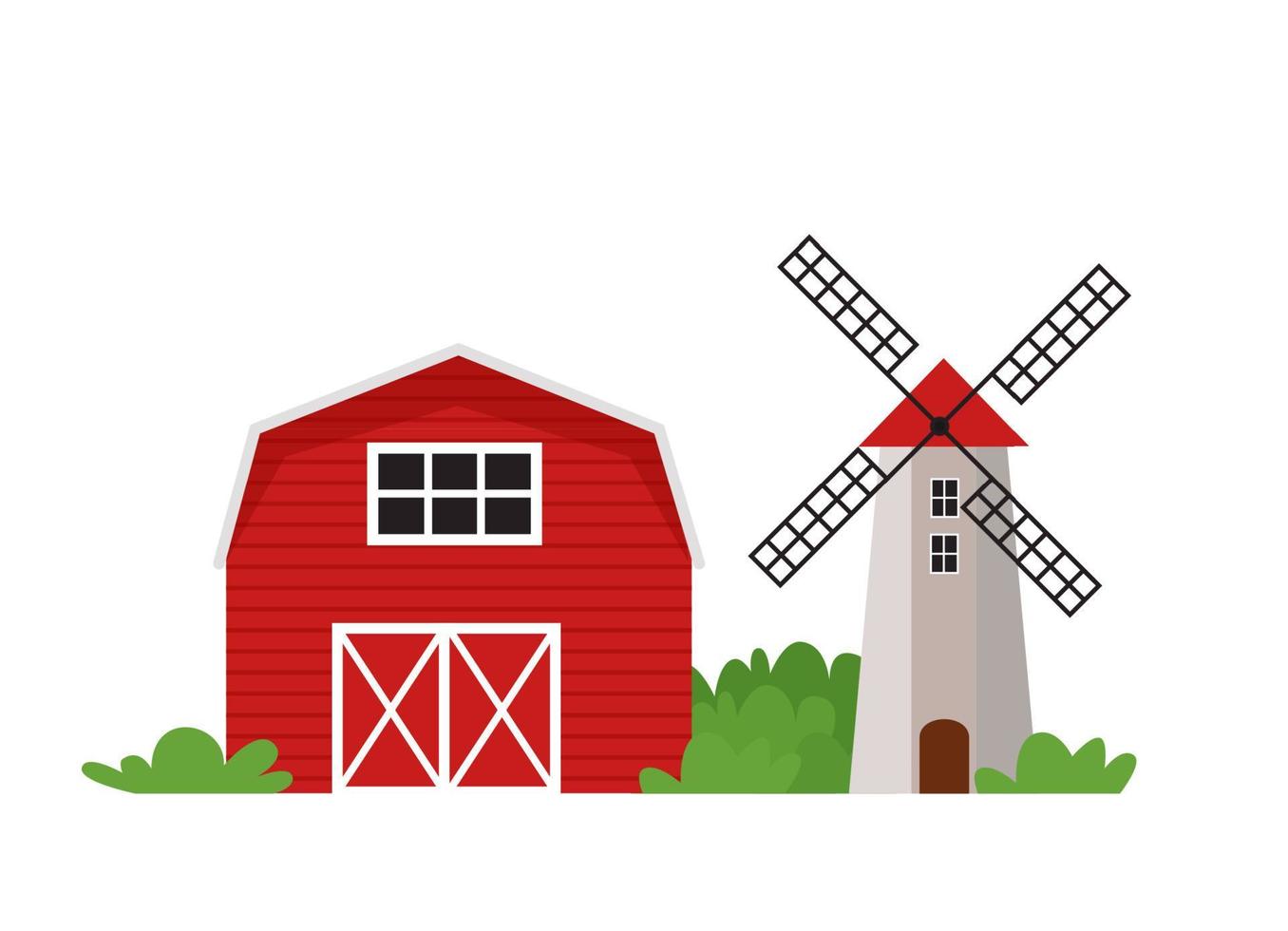 Farm and windmill in flat style isolated on white background vector