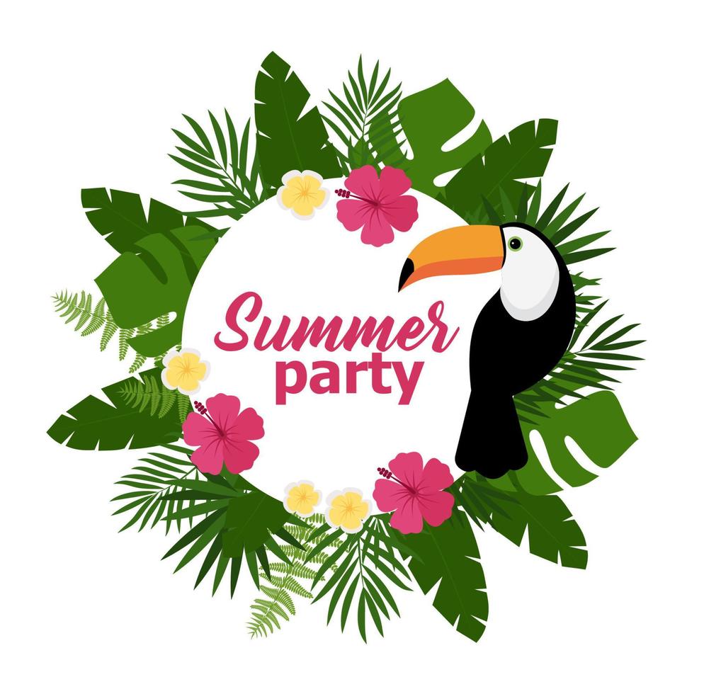 Summer party background with tropical plants and flowers. For typographical, banner, poster, party invitation. vector illustration