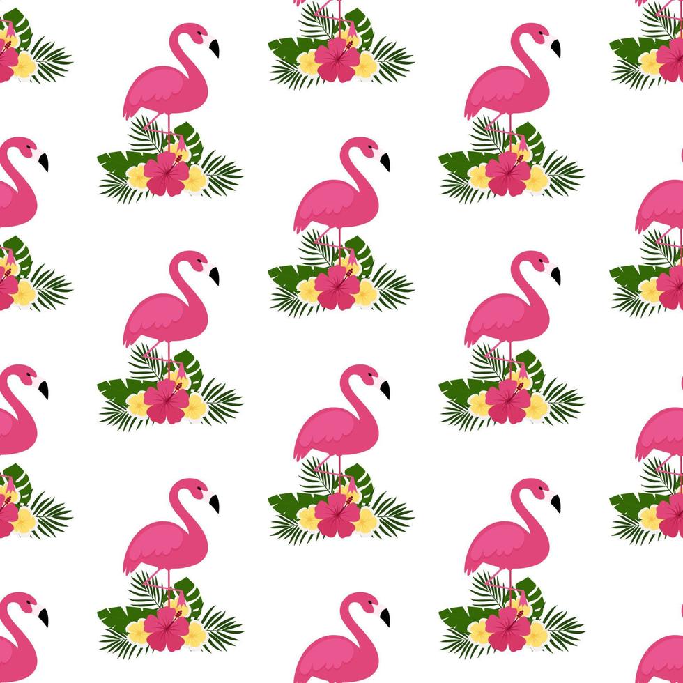 Vector seamless pattern with pink flamingos. Texture design