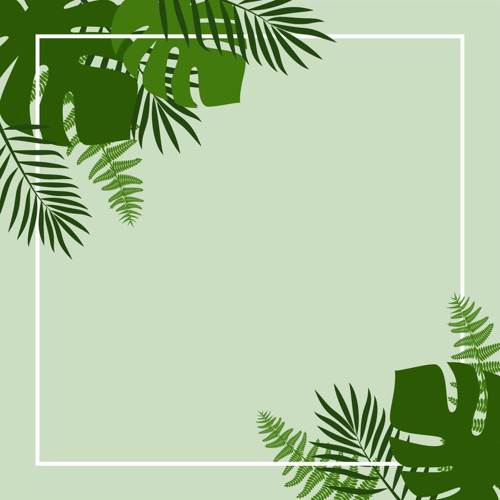 Green summer tropical background with exotic palm leaves and plants. Vector floral background.