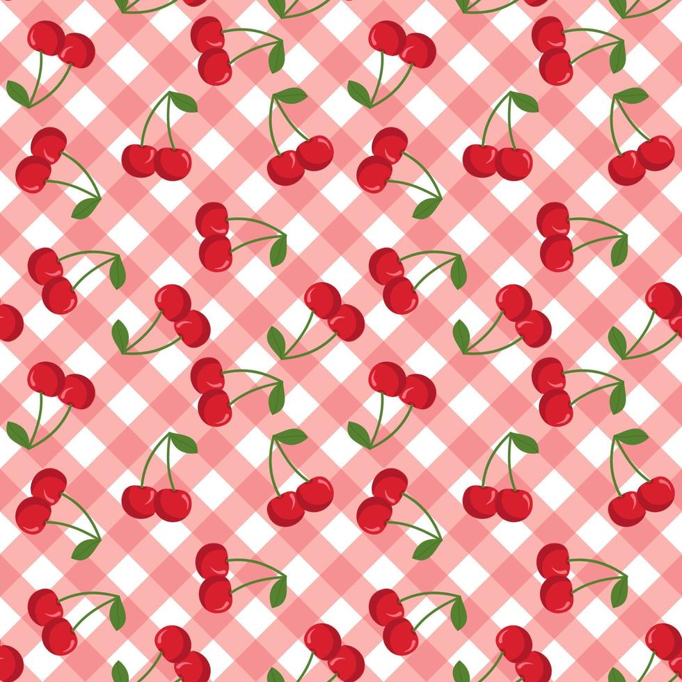 Cute seamless pattern in cherries. Cartoon style. vector