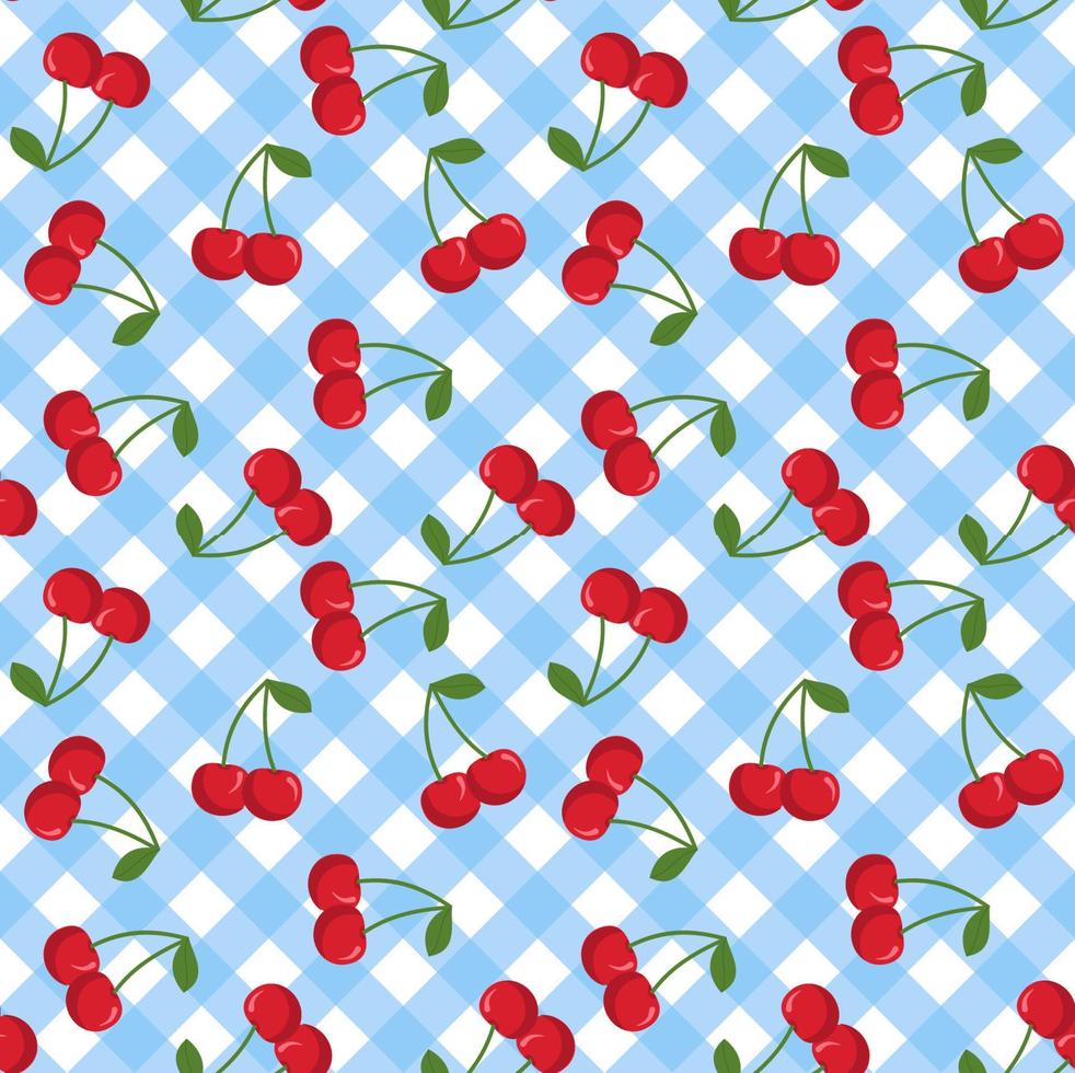 Cute seamless pattern in cherries. Cartoon style. vector