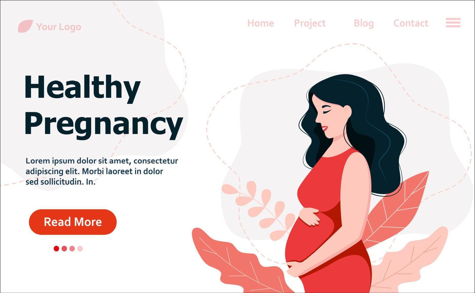 banner de embarazo saludable, ilustración de vector de mujer embarazada en estilo de dibujos animados.banner web de vector.