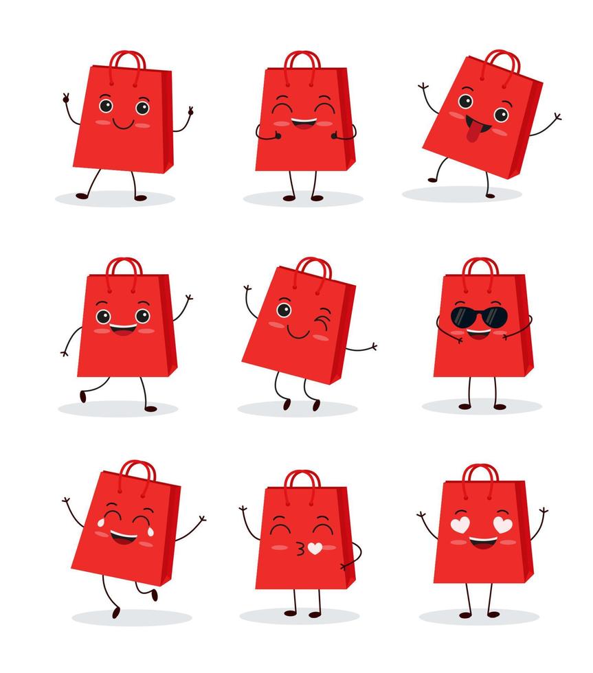 lindas bolsas de compras divertidas y felices. diseño de icono de ilustración de personaje de dibujos animados de vector.aislado sobre fondo blanco vector