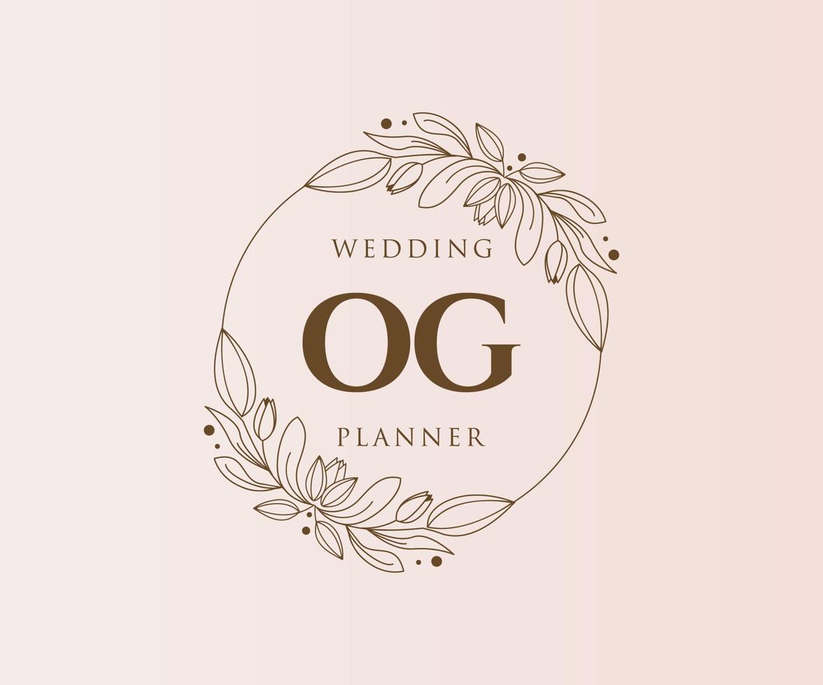 colección de logotipos de monograma de boda con letras iniciales og, plantillas florales y minimalistas modernas dibujadas a mano para tarjetas de invitación, guardar la fecha, identidad elegante para restaurante, boutique, café en vector