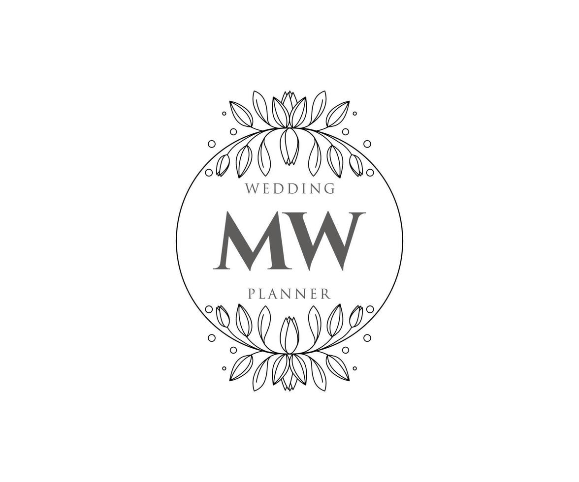 MW Initials letter Wedding monogram logos collection, hand drawn modern minimalistic and floral templates for Invitation cards, Save the Date, elegant identity for restaurant, boutique, cafe in vector