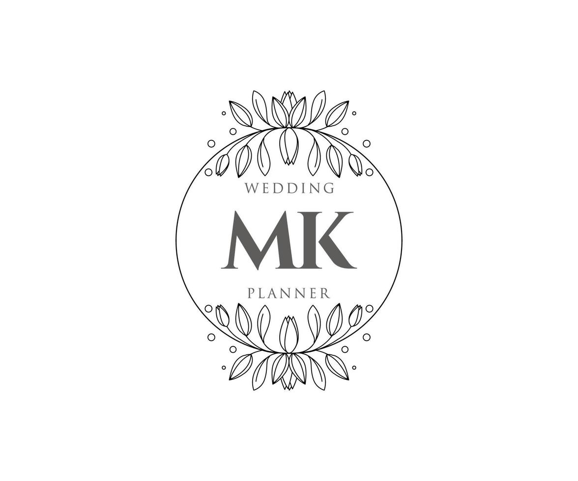 MK Initials letter Wedding monogram logos collection, hand drawn modern minimalistic and floral templates for Invitation cards, Save the Date, elegant identity for restaurant, boutique, cafe in vector