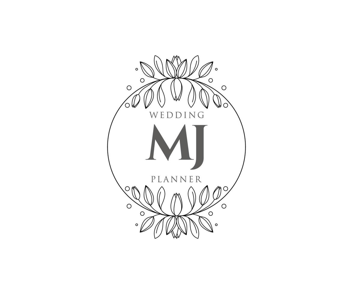 MJ Initials letter Wedding monogram logos collection, hand drawn modern minimalistic and floral templates for Invitation cards, Save the Date, elegant identity for restaurant, boutique, cafe in vector
