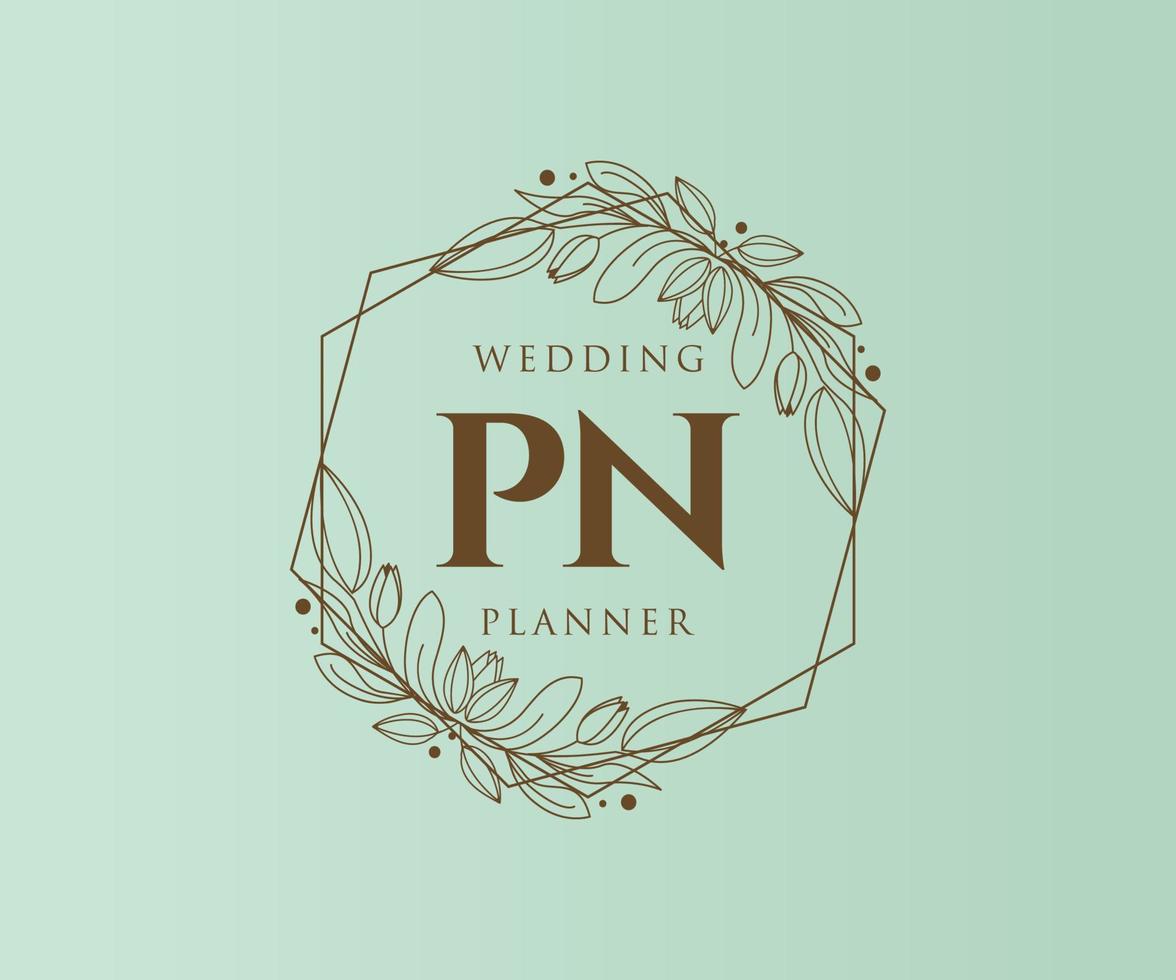 PN Initials letter Wedding monogram logos collection, hand drawn modern minimalistic and floral templates for Invitation cards, Save the Date, elegant identity for restaurant, boutique, cafe in vector