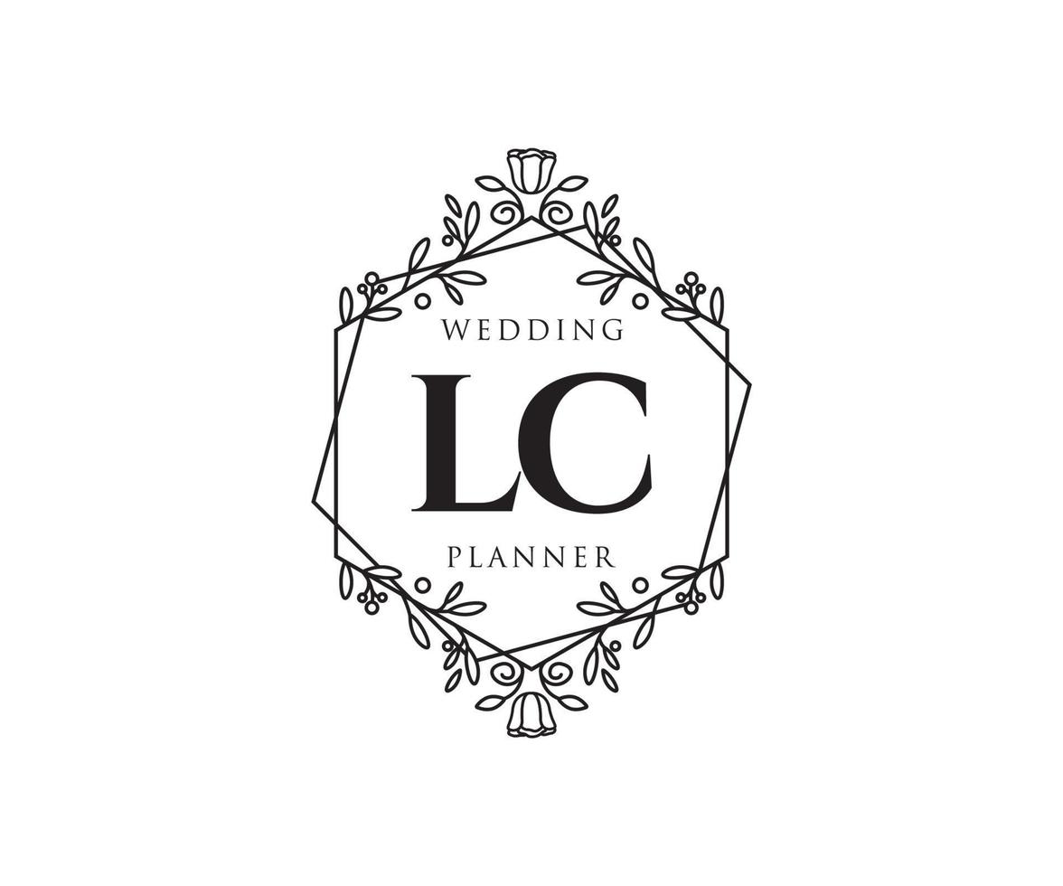 colección de logotipos de monograma de boda con letras iniciales de lc, plantillas florales y minimalistas modernas dibujadas a mano para tarjetas de invitación, guardar la fecha, identidad elegante para restaurante, boutique, café en vector