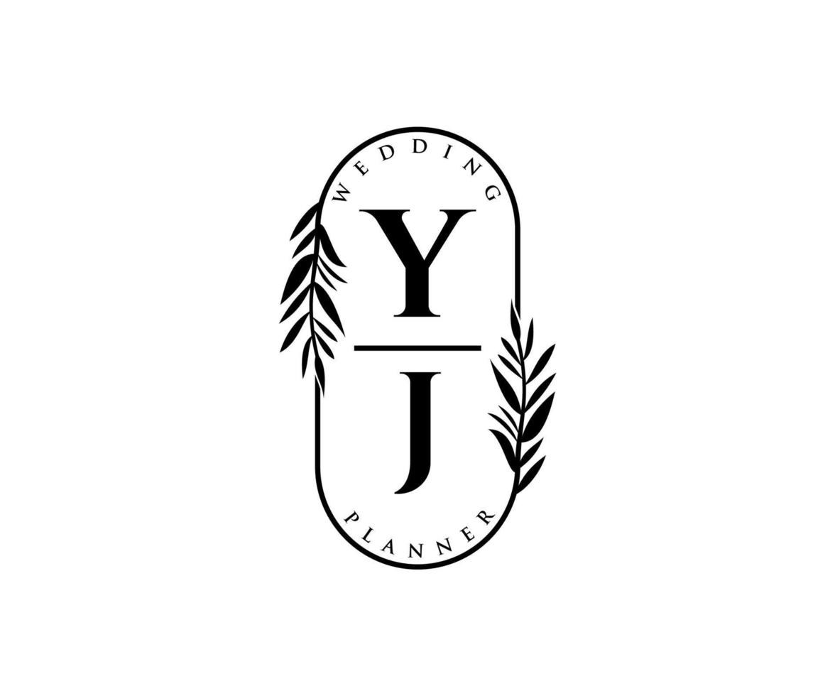 colección de logotipos de monograma de boda con letras iniciales de yj, plantillas florales y minimalistas modernas dibujadas a mano para tarjetas de invitación, guardar la fecha, identidad elegante para restaurante, boutique, café en vector
