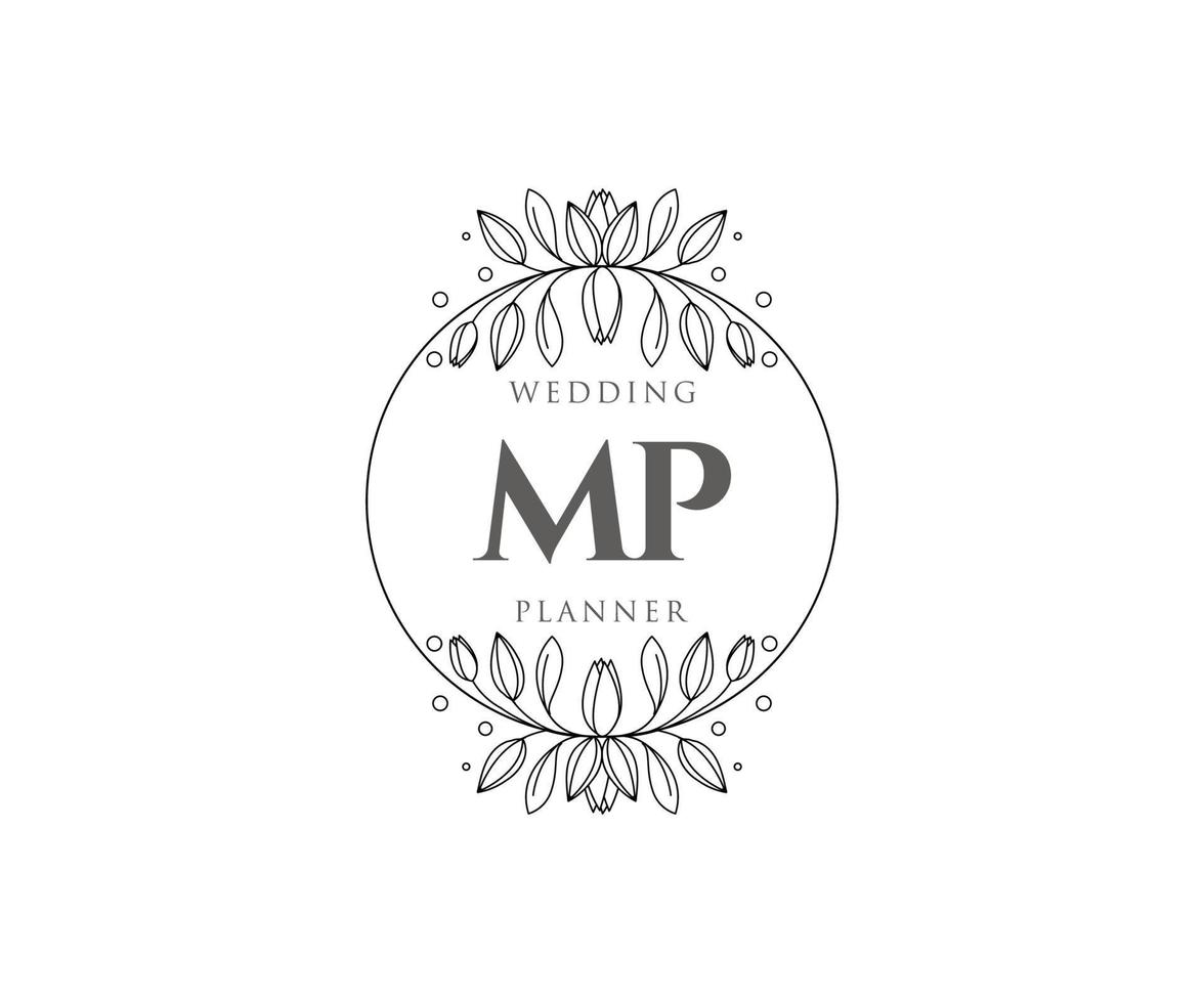 MP Initials letter Wedding monogram logos collection, hand drawn modern minimalistic and floral templates for Invitation cards, Save the Date, elegant identity for restaurant, boutique, cafe in vector