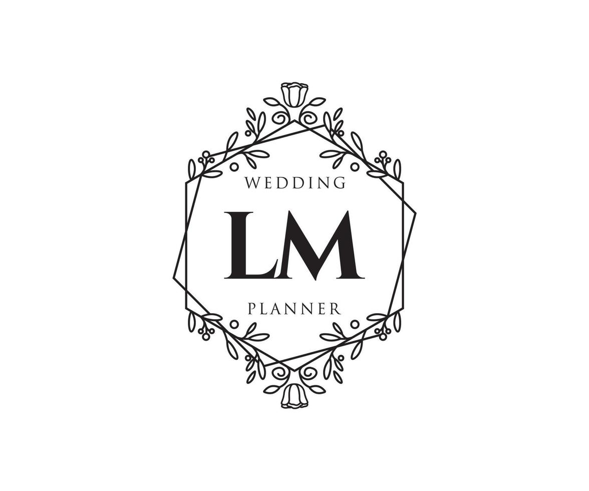 LM Initials letter Wedding monogram logos collection, hand drawn modern minimalistic and floral templates for Invitation cards, Save the Date, elegant identity for restaurant, boutique, cafe in vector