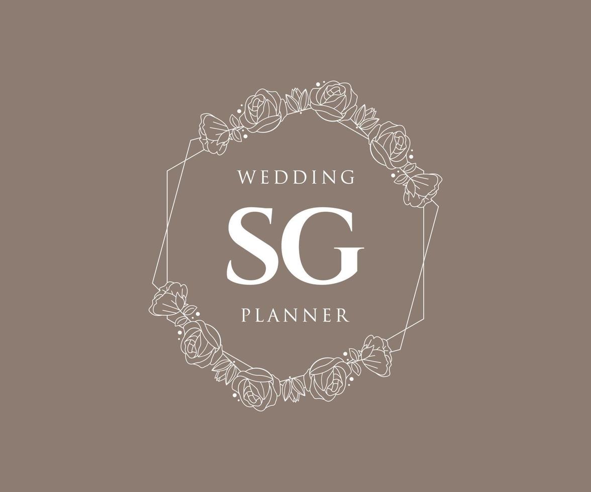 SG Initials letter Wedding monogram logos collection, hand drawn modern minimalistic and floral templates for Invitation cards, Save the Date, elegant identity for restaurant, boutique, cafe in vector