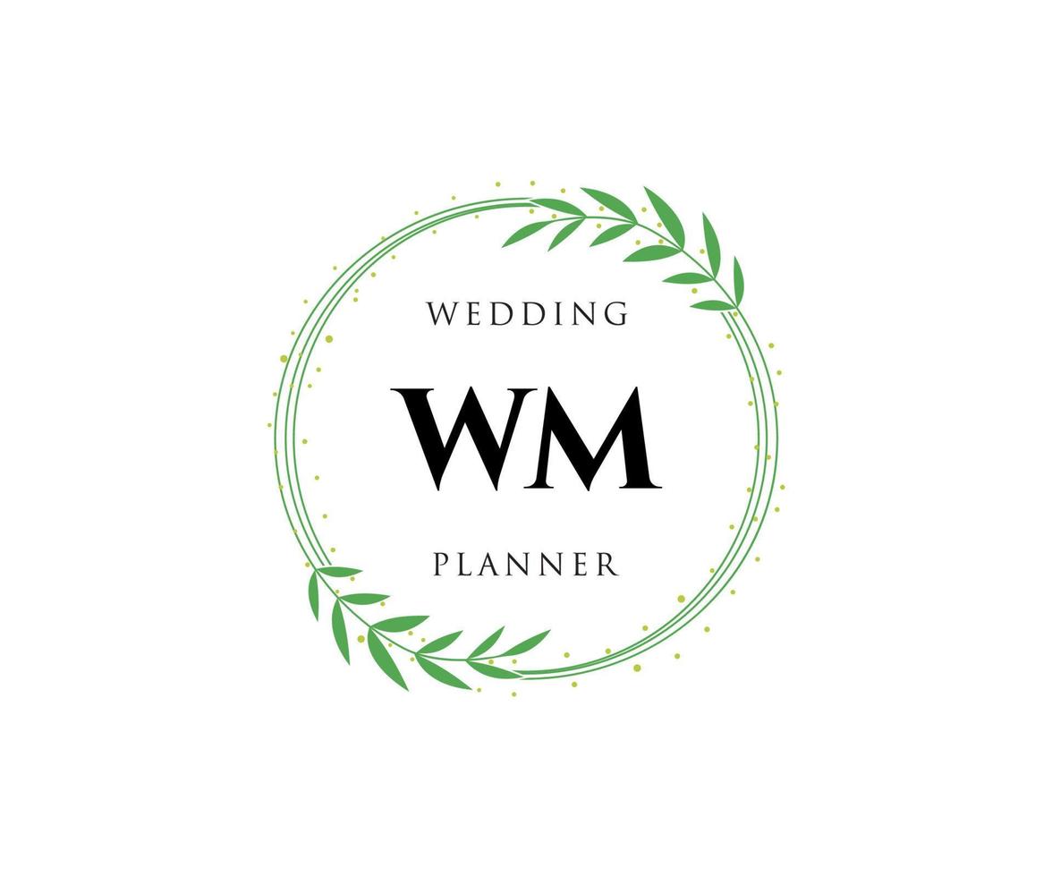 WM Initials letter Wedding monogram logos collection, hand drawn modern minimalistic and floral templates for Invitation cards, Save the Date, elegant identity for restaurant, boutique, cafe in vector
