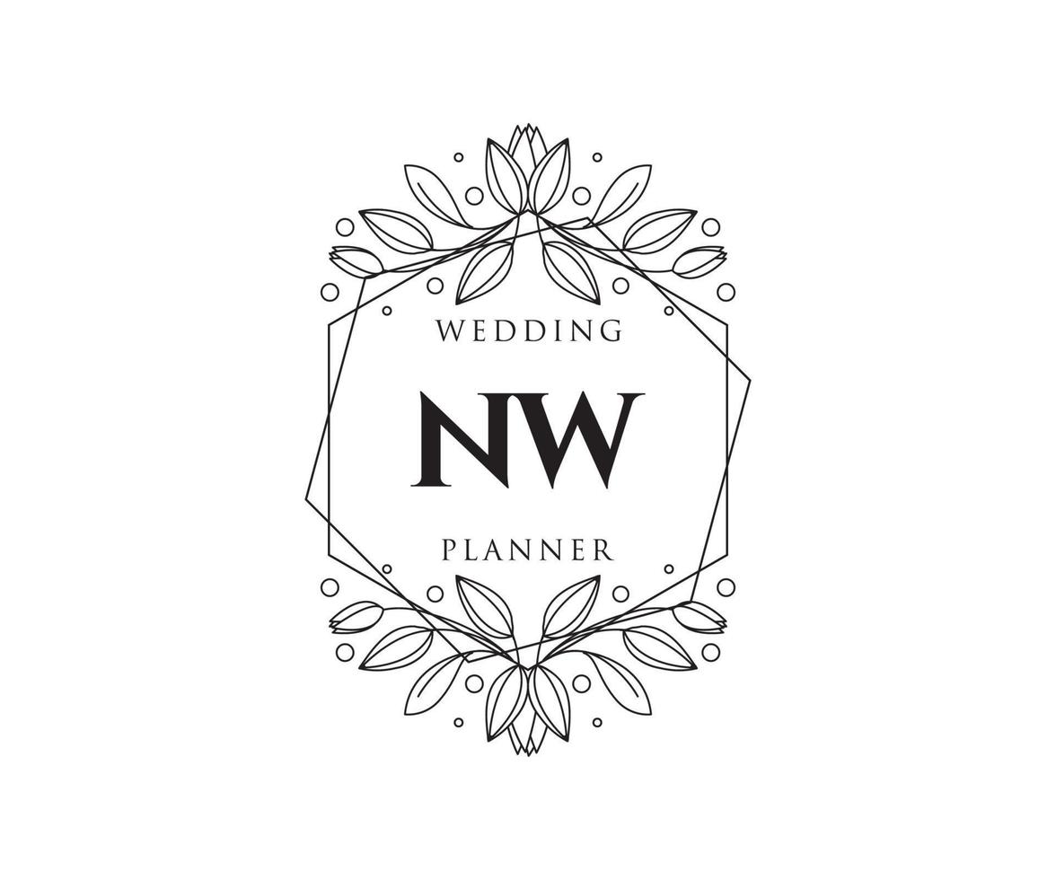 NW Initials letter Wedding monogram logos collection, hand drawn modern minimalistic and floral templates for Invitation cards, Save the Date, elegant identity for restaurant, boutique, cafe in vector