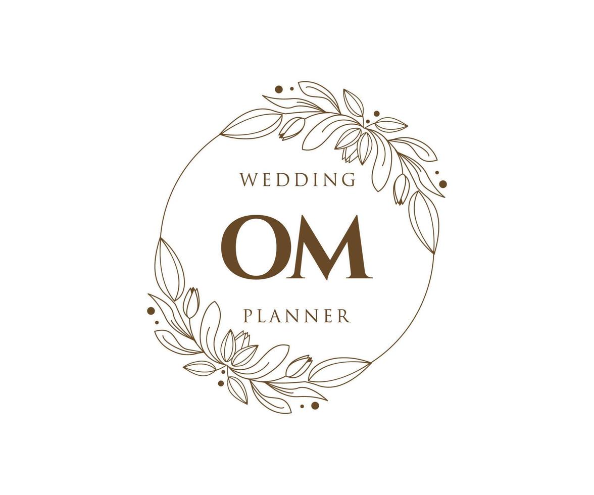 OM Initials letter Wedding monogram logos collection, hand drawn modern minimalistic and floral templates for Invitation cards, Save the Date, elegant identity for restaurant, boutique, cafe in vector