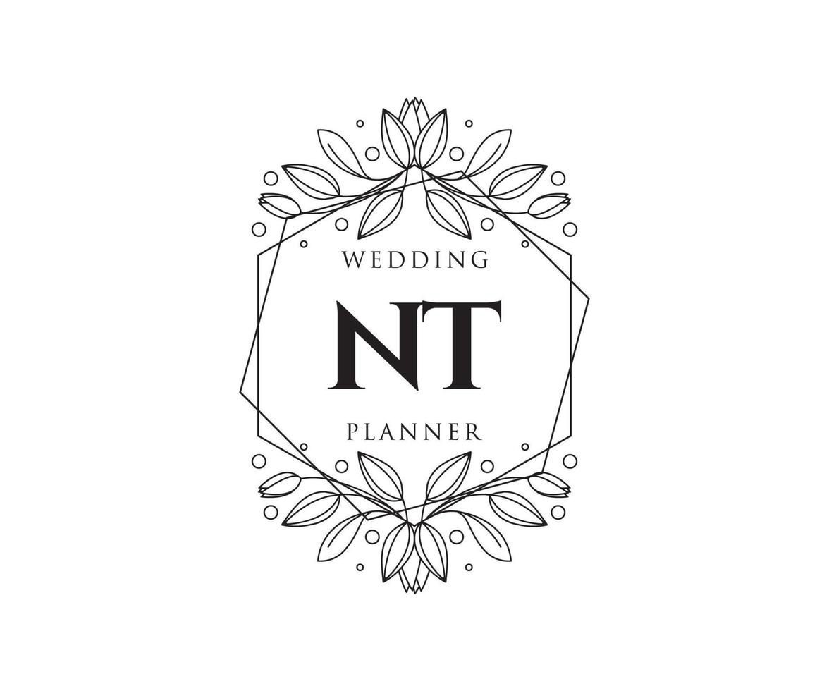 NT Initials letter Wedding monogram logos collection, hand drawn modern minimalistic and floral templates for Invitation cards, Save the Date, elegant identity for restaurant, boutique, cafe in vector