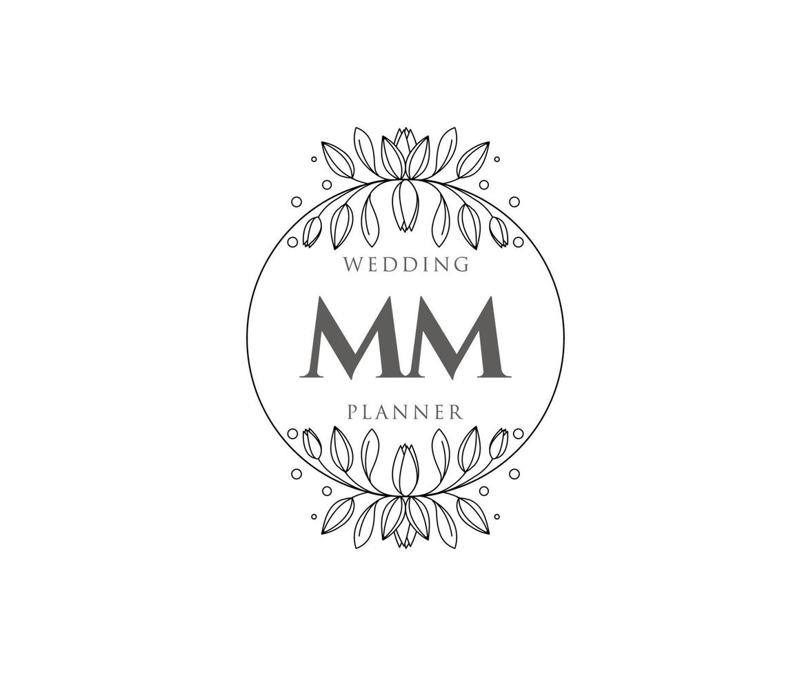 MM Initials letter Wedding monogram logos collection, hand drawn