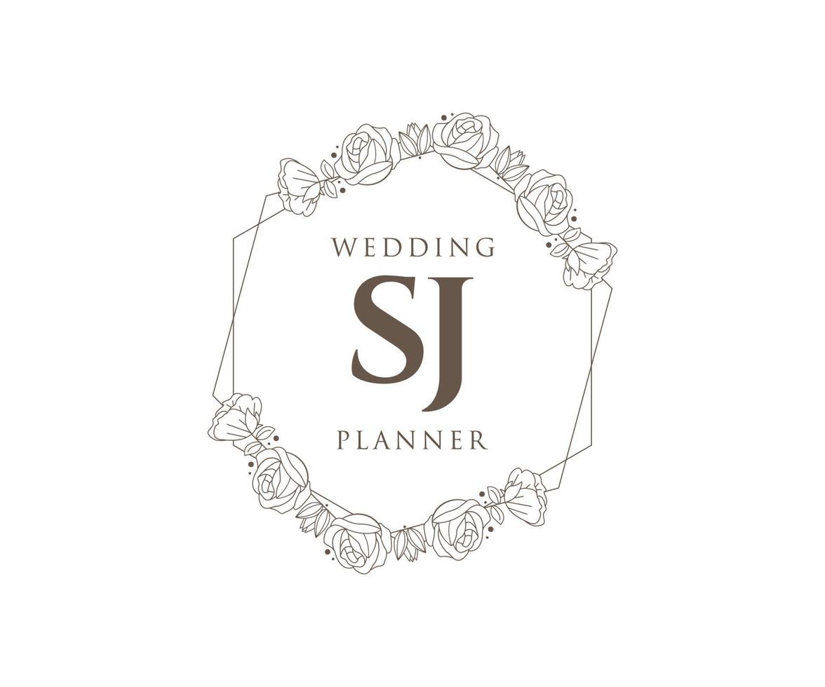SJ Initials letter Wedding monogram logos collection, hand drawn modern minimalistic and floral templates for Invitation cards, Save the Date, elegant identity for restaurant, boutique, cafe in vector