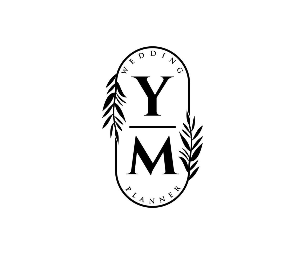 colección de logotipos de monograma de boda con letras iniciales de ym, plantillas florales y minimalistas modernas dibujadas a mano para tarjetas de invitación, guardar la fecha, identidad elegante para restaurante, boutique, café en vector