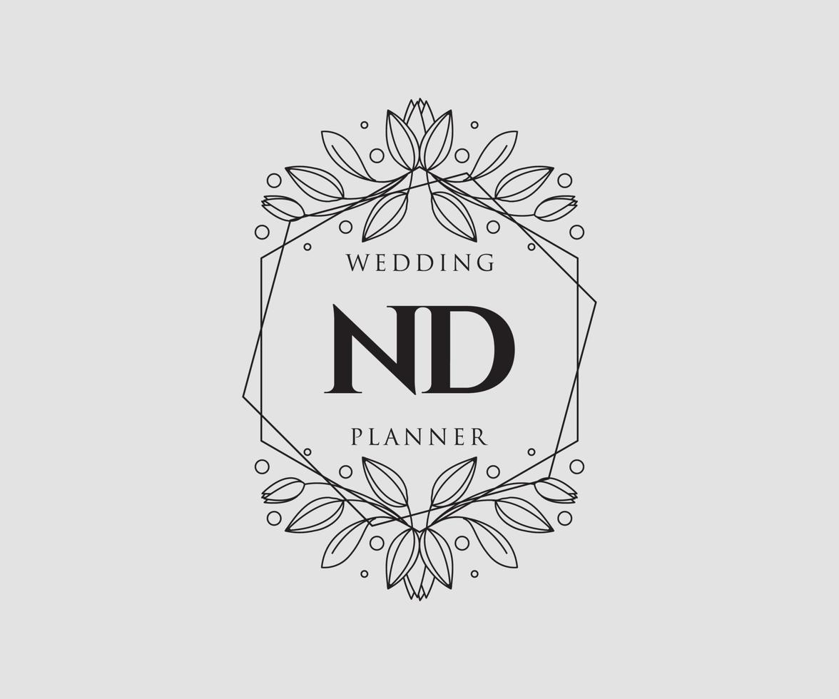 ND Initials letter Wedding monogram logos collection, hand drawn modern minimalistic and floral templates for Invitation cards, Save the Date, elegant identity for restaurant, boutique, cafe in vector
