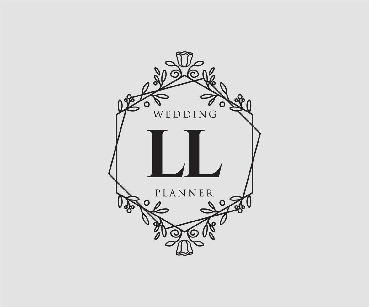 colección de logotipos de monograma de boda con letras iniciales ll, plantillas florales y minimalistas modernas dibujadas a mano para tarjetas de invitación, guardar la fecha, identidad elegante para restaurante, boutique, café en vector