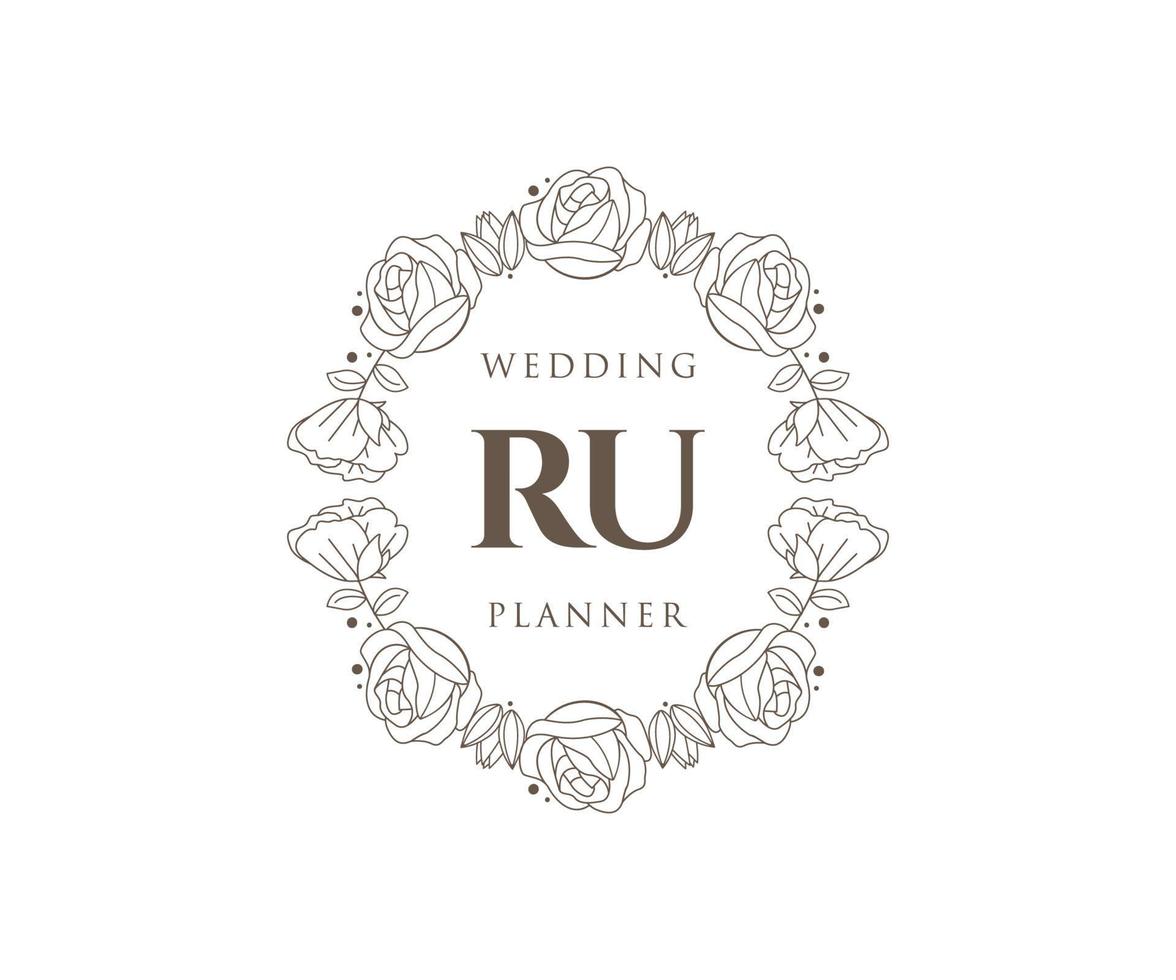 RU Initials letter Wedding monogram logos collection, hand drawn modern minimalistic and floral templates for Invitation cards, Save the Date, elegant identity for restaurant, boutique, cafe in vector