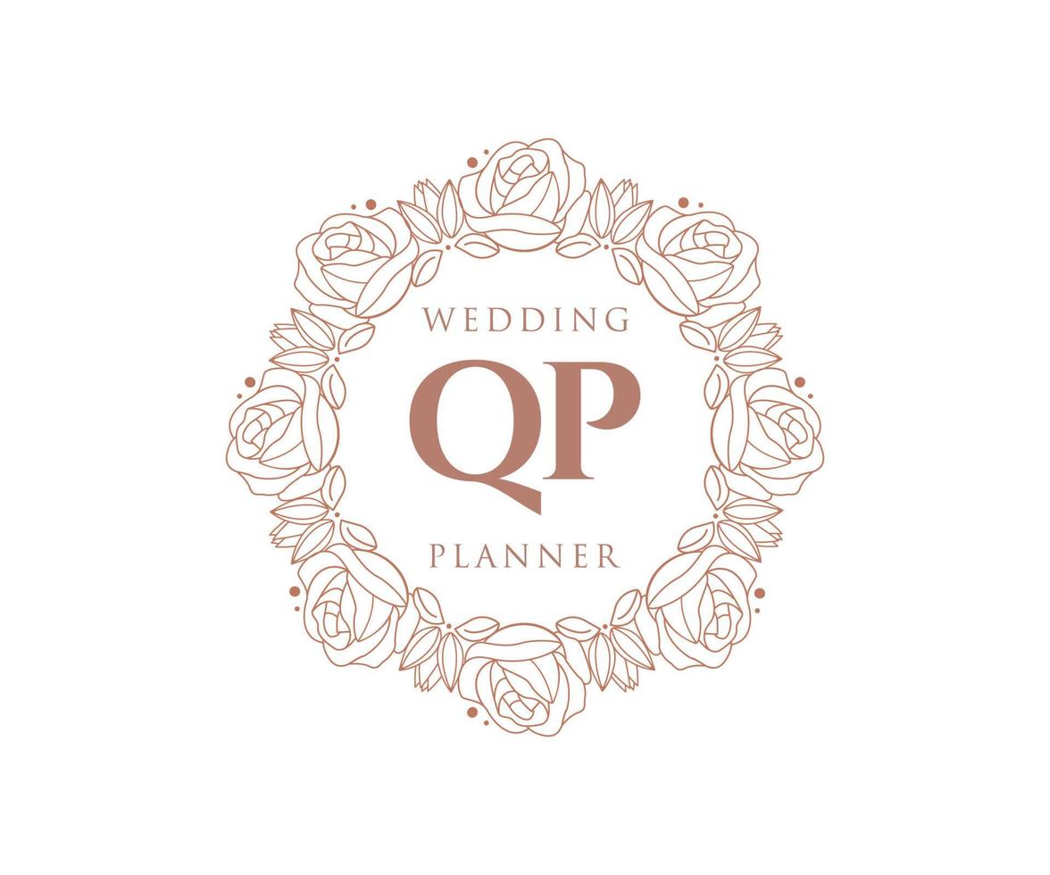 QP Initials letter Wedding monogram logos collection, hand drawn modern minimalistic and floral templates for Invitation cards, Save the Date, elegant identity for restaurant, boutique, cafe in vector