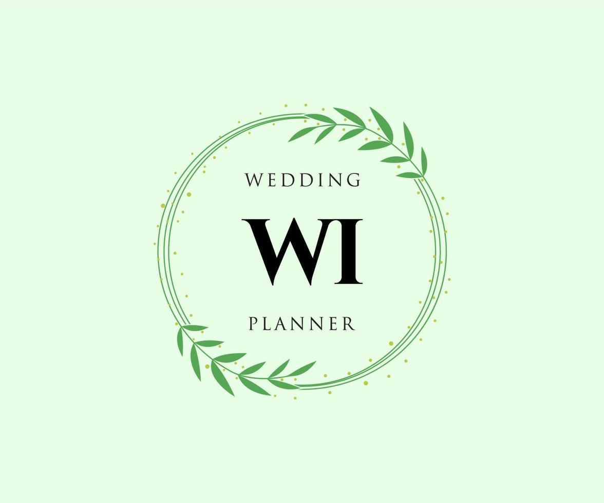 colección de logotipos de monograma de boda con letras iniciales de wi, plantillas florales y minimalistas modernas dibujadas a mano para tarjetas de invitación, guardar la fecha, identidad elegante para restaurante, boutique, café en vector