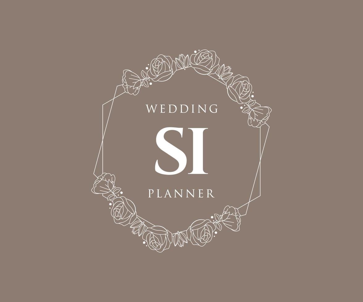 colección de logotipos de monograma de boda con letras iniciales si, plantillas florales y minimalistas modernas dibujadas a mano para tarjetas de invitación, guardar la fecha, identidad elegante para restaurante, boutique, café en vector