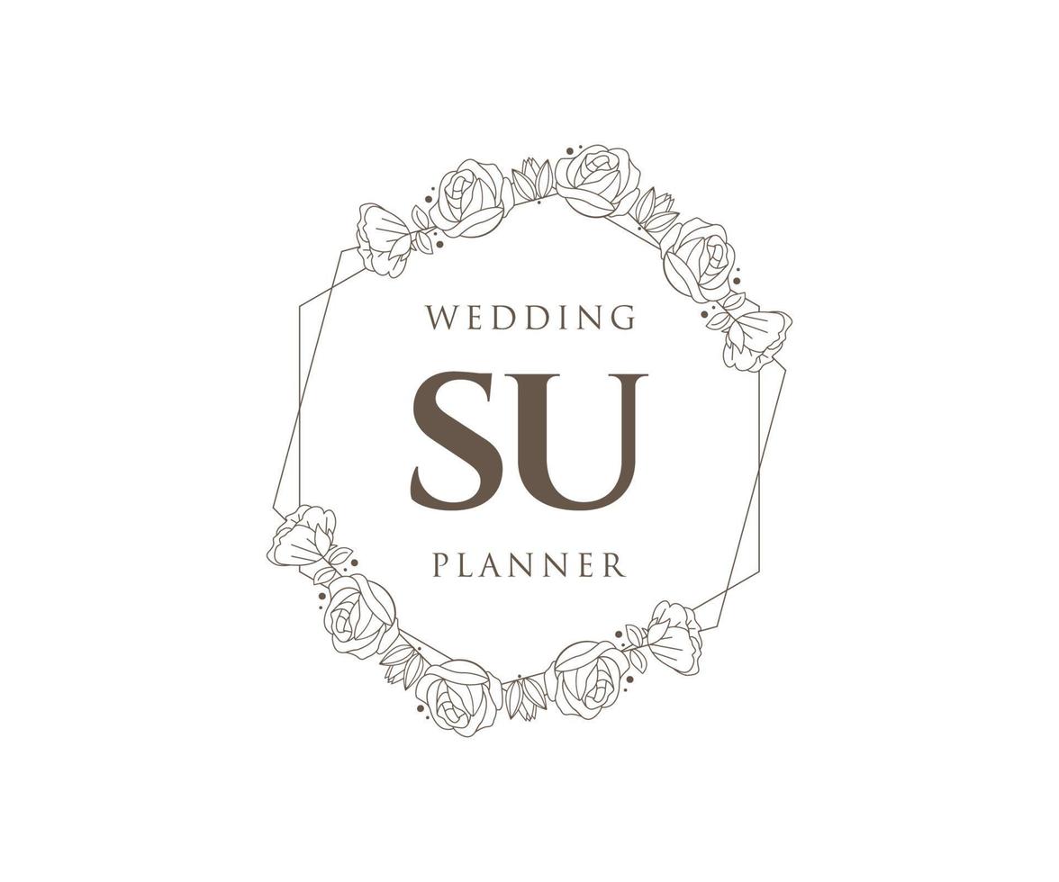 SU Initials letter Wedding monogram logos collection, hand drawn modern minimalistic and floral templates for Invitation cards, Save the Date, elegant identity for restaurant, boutique, cafe in vector