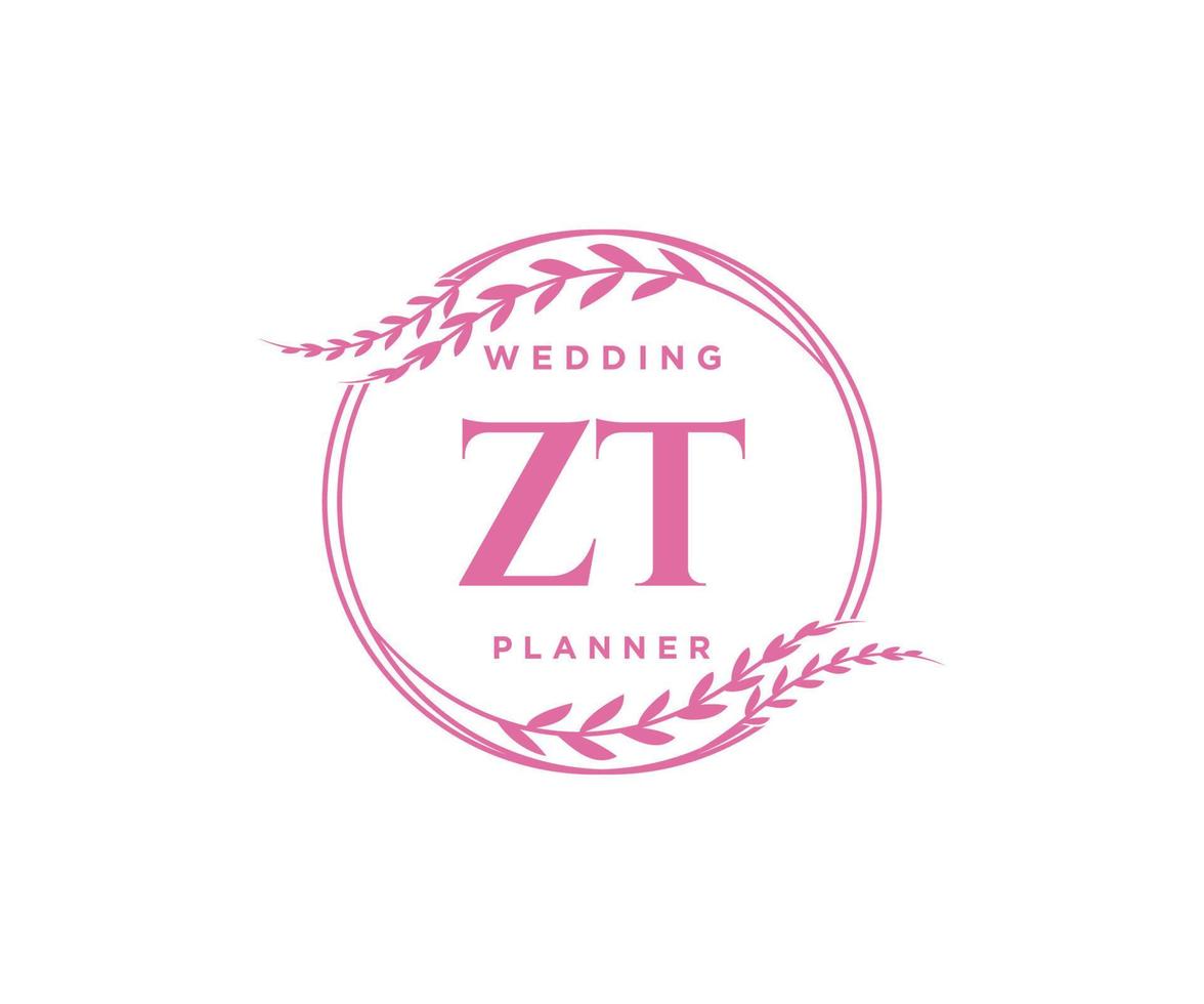 colección de logotipos de monograma de boda con letras iniciales zt, plantillas florales y minimalistas modernas dibujadas a mano para tarjetas de invitación, guardar la fecha, identidad elegante para restaurante, boutique, café en vector