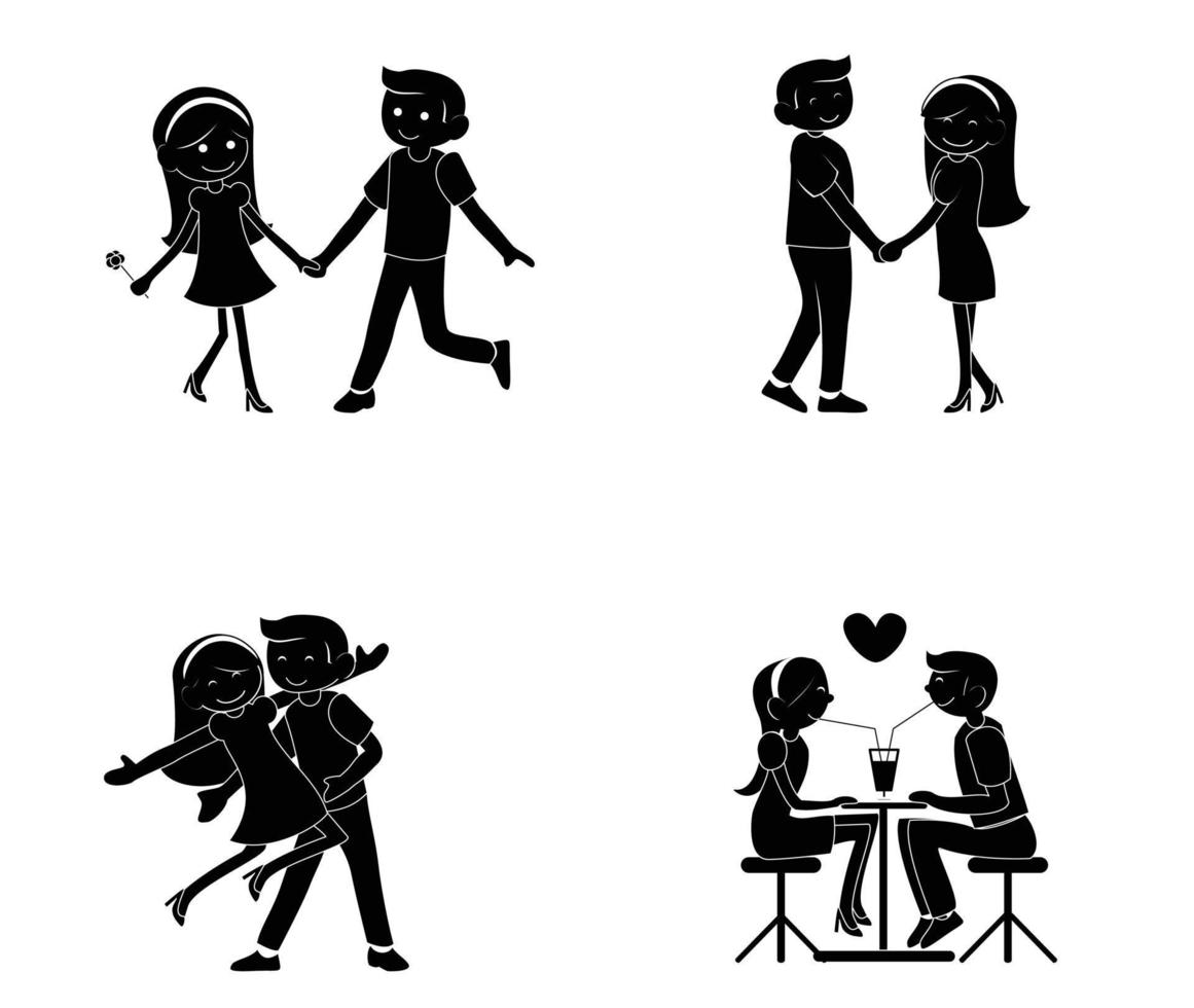 conjunto, pareja, silueta, ilustración vector