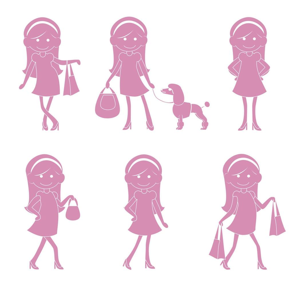 Cute Girl Shopping Cartoon silhouette vector