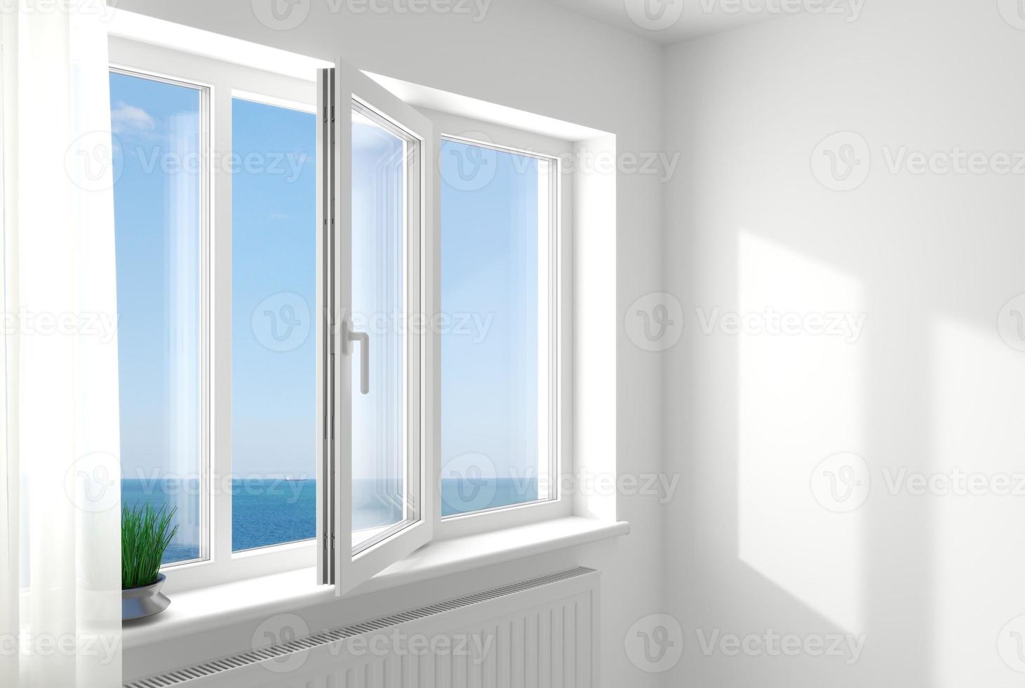 ventana de plástico blanco en la nueva habitación foto