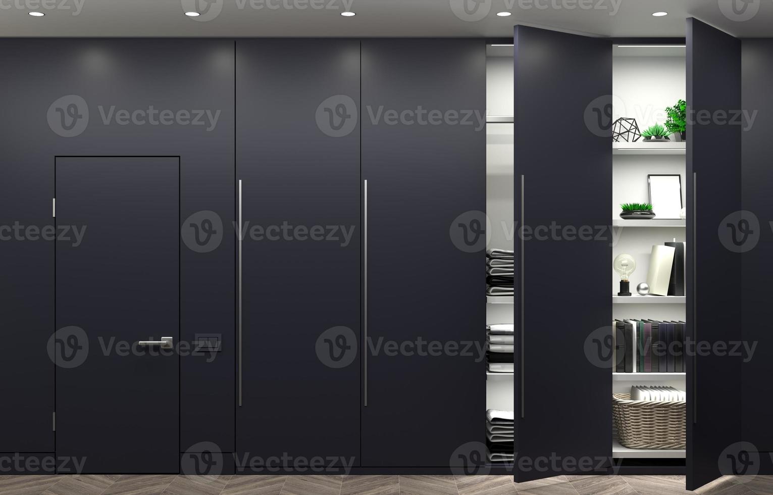 Modern dark wardrobe and minimalist doors furniture photo